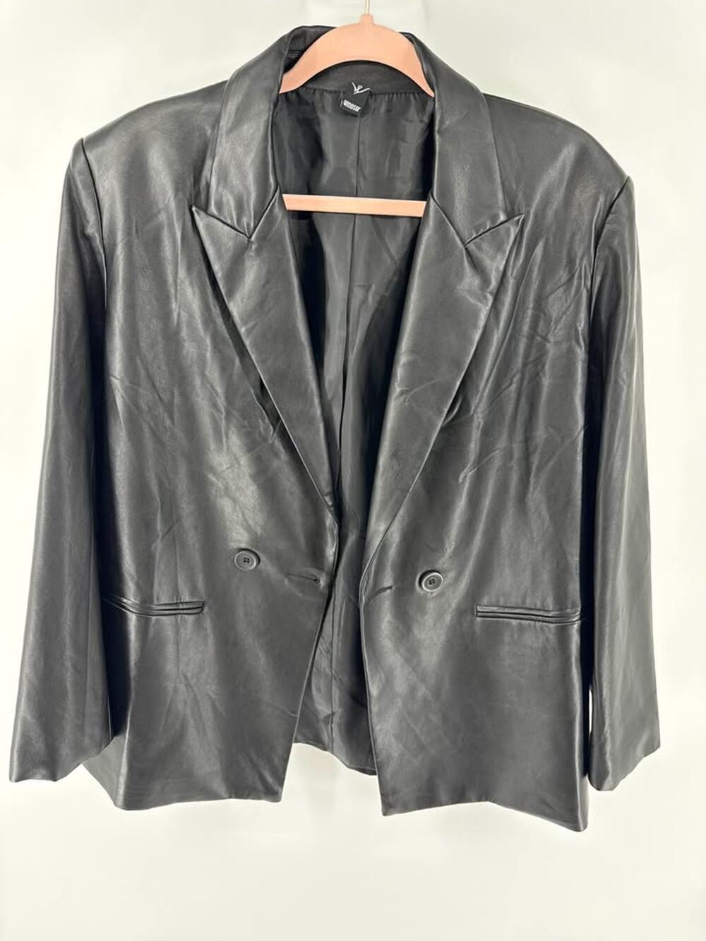 Windsor Black Faux Leather Double Breasted Blazer Jacket - Size Medium